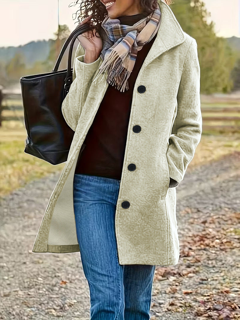 Manteau en laine élégant pour femmes avec col moderne et poches pratiques