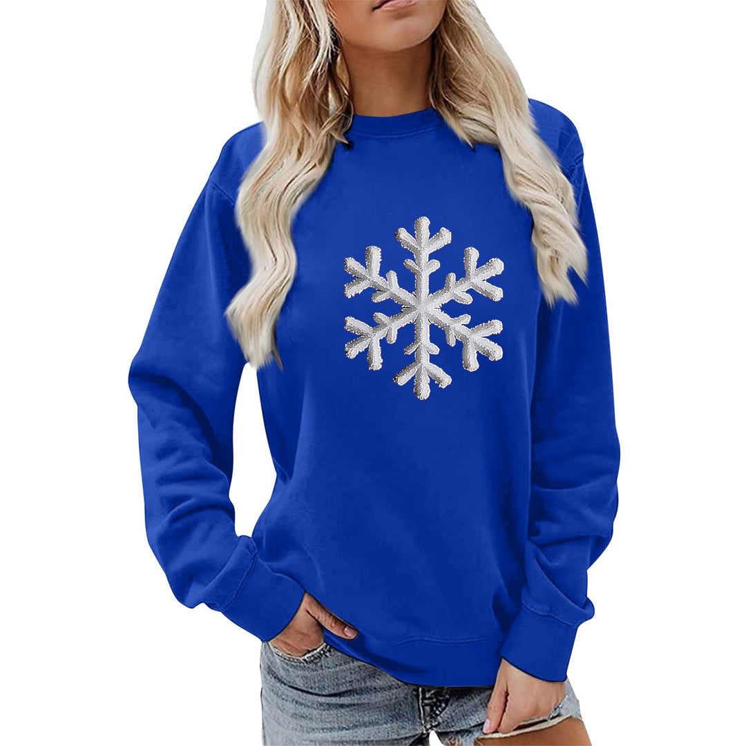Sweatshirt pour femmes avec motif de flocon de neige scintillant et coupe décontractée