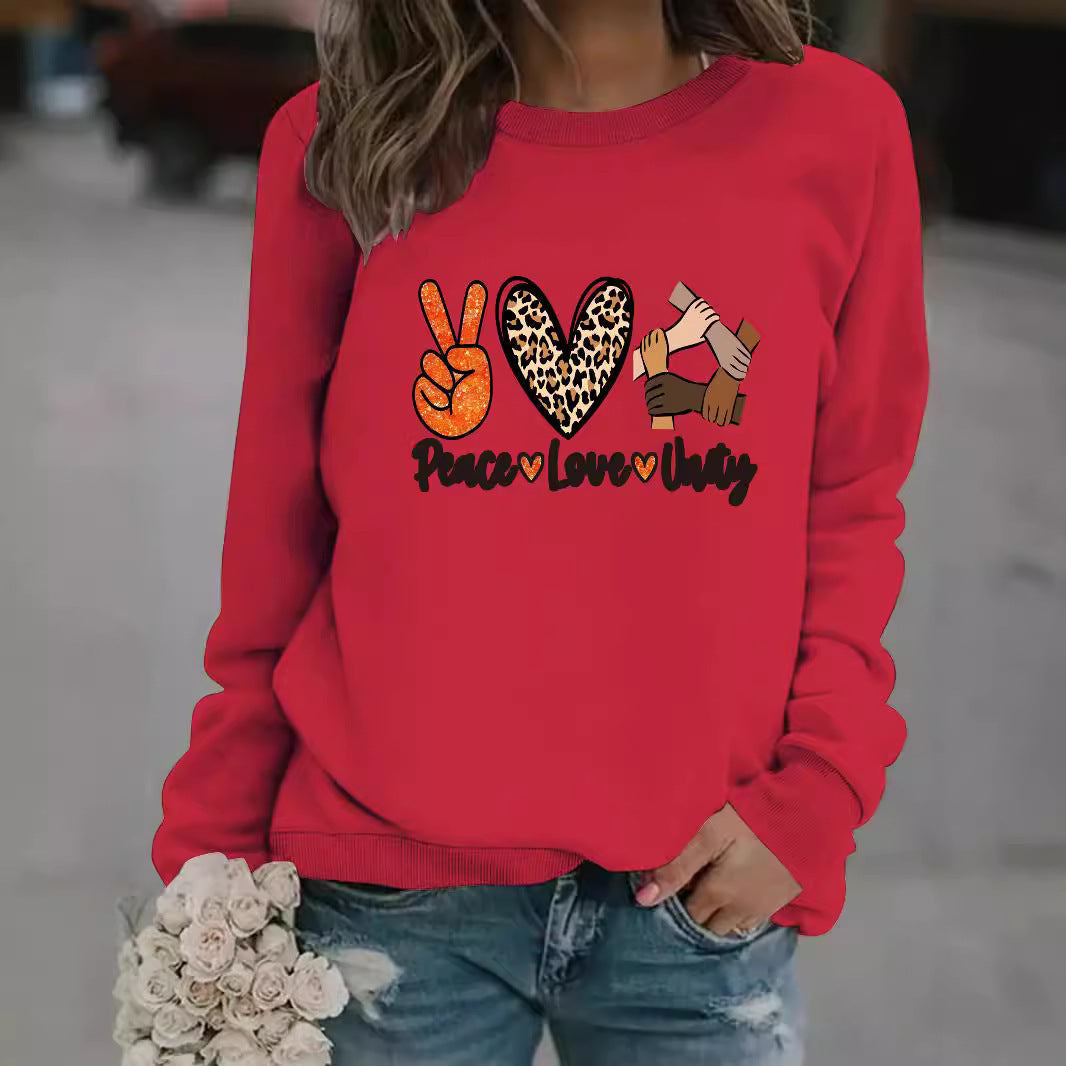Sweat-shirt pour femmes avec un motif créatif de Paix, Amour et Unité