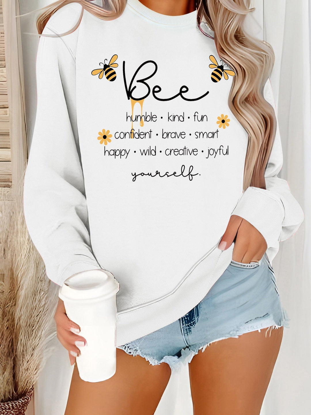 Sweat-shirt pour femmes avec un motif de abeille inspirant et des affirmations positives