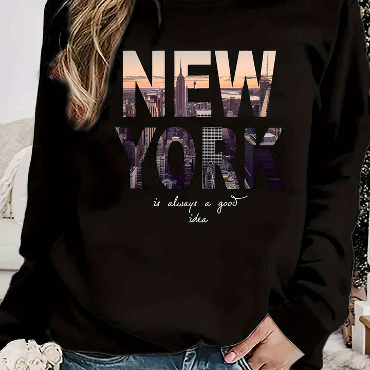 Sweatshirt pour femmes avec impression créative de la skyline de New York et coupe confortable