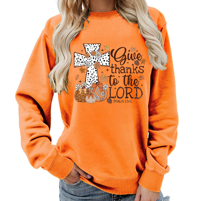 Sweat-shirt pour femmes avec impression créative de croix et design automnal
