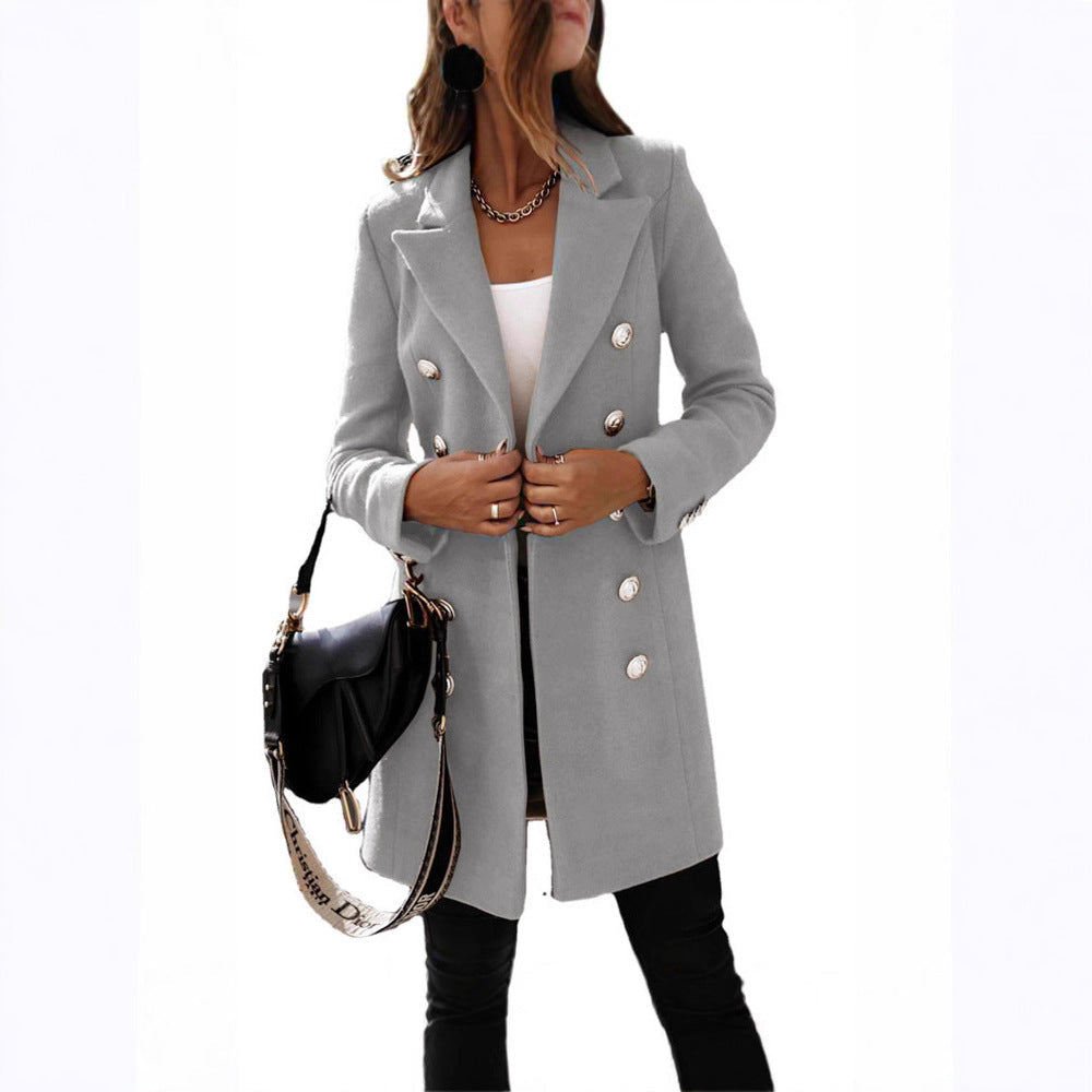 Manteau en laine élégant pour femmes avec double boutonnage et large revers