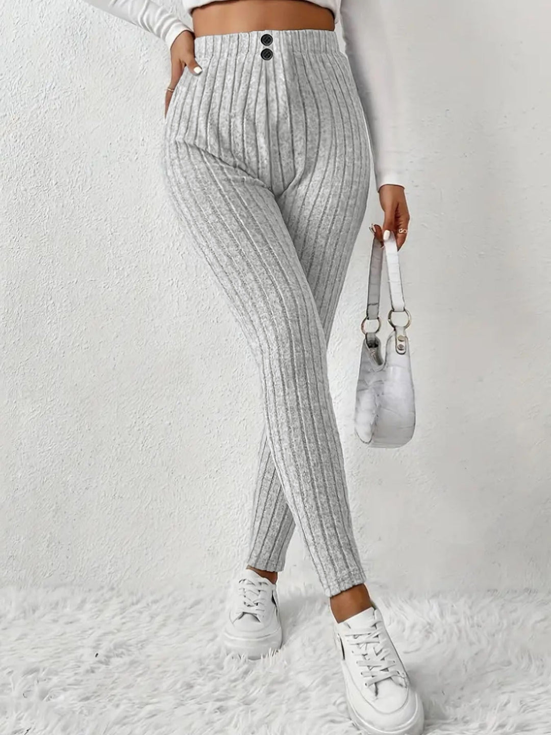 Leggings en maille côtelée taille haute pour femmes