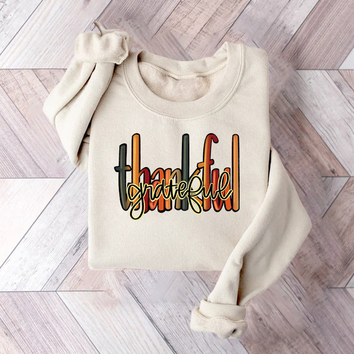 Sweatshirt pour femmes avec un écriture créative "thankful" et une coupe confortable