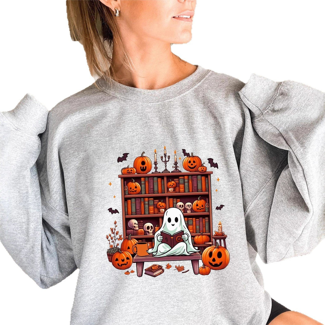 Sweatshirt pour femmes avec motif d'Halloween automnal et manches bouffantes décontractées
