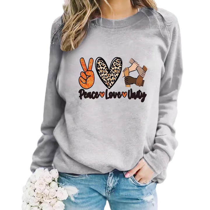 Sweat-shirt pour femmes avec un motif créatif de Paix, Amour et Unité