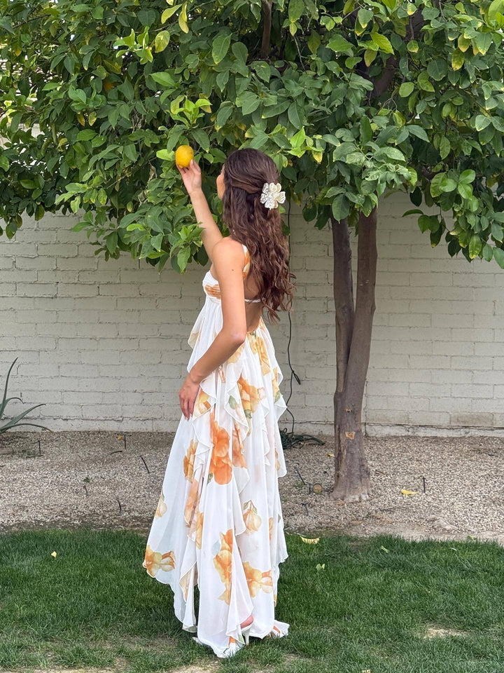 Kim | Robe maxi à encolure halter en look superposé