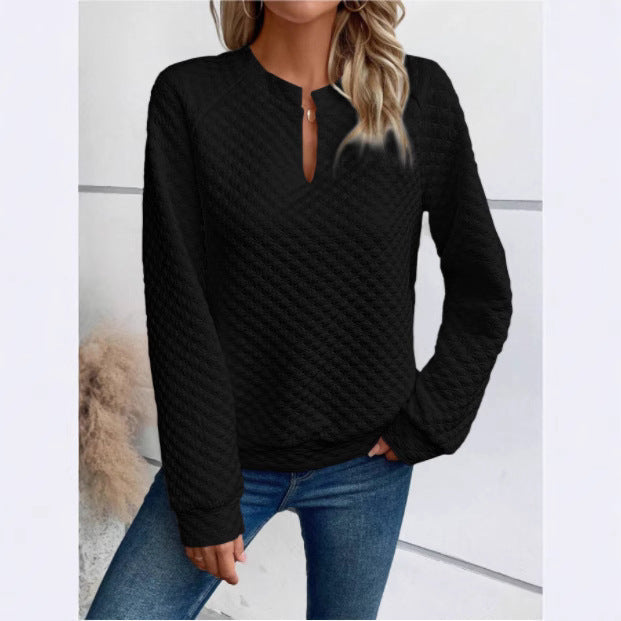Sweat-shirt pour femmes avec design matelassé texturé et décolleté tendance