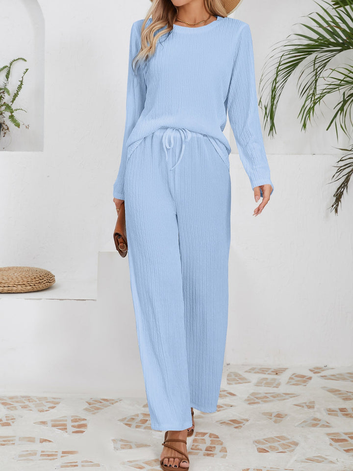 Ensemble décontracté et confortable pour femmes avec texture côtelée et taille élastique