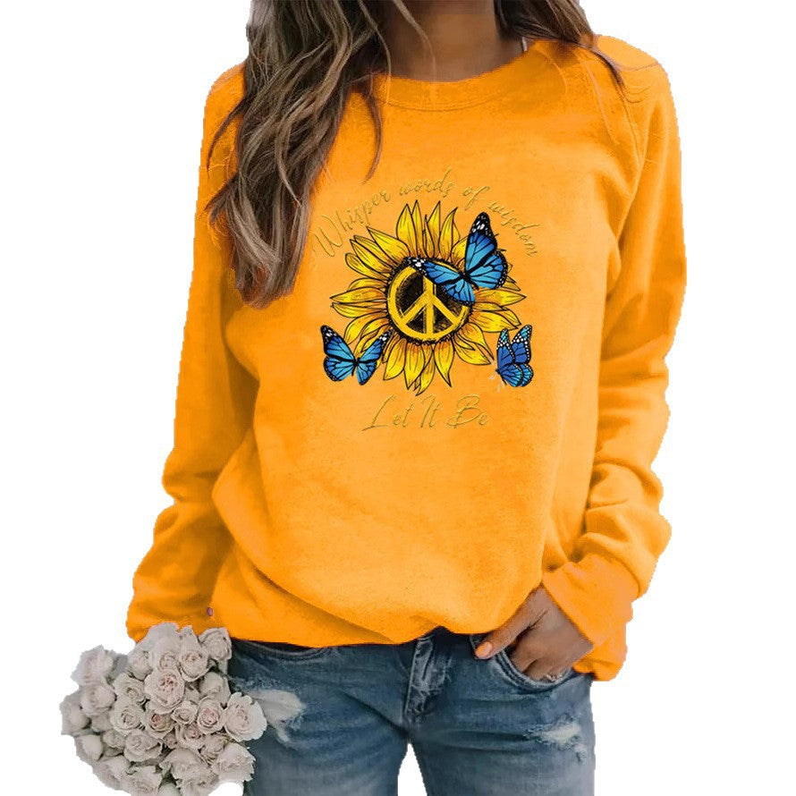 Sweatshirt pour femmes avec design artistique de tournesols et de papillons
