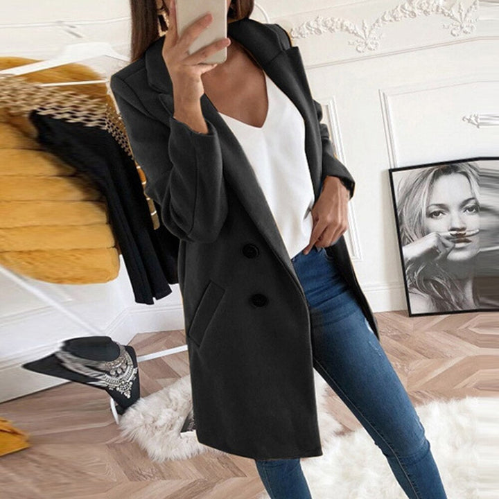 Blazer long élégant et chaud pour femmes avec double boutonnage