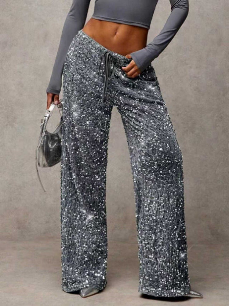 Pantalon palazzo extravagant pour femmes avec ornements en sequins
