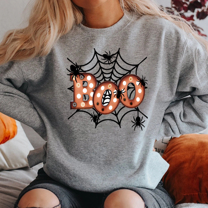 Sweatshirt pour femmes avec design créatif de toile d'araignée Halloween