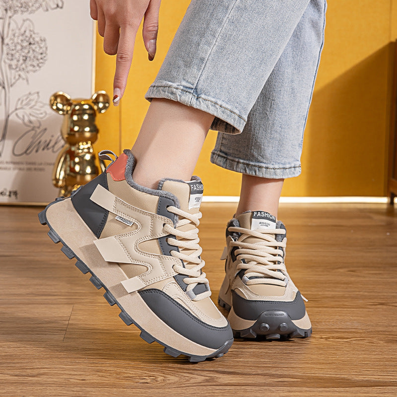 Baskets montantes sportives pour femmes avec doublure en polaire douillette et semelle antidérapante