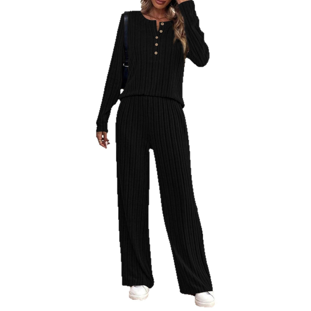 Ensemble en tricot décontracté pour femmes avec design à côtes à la mode et patte de boutonnage