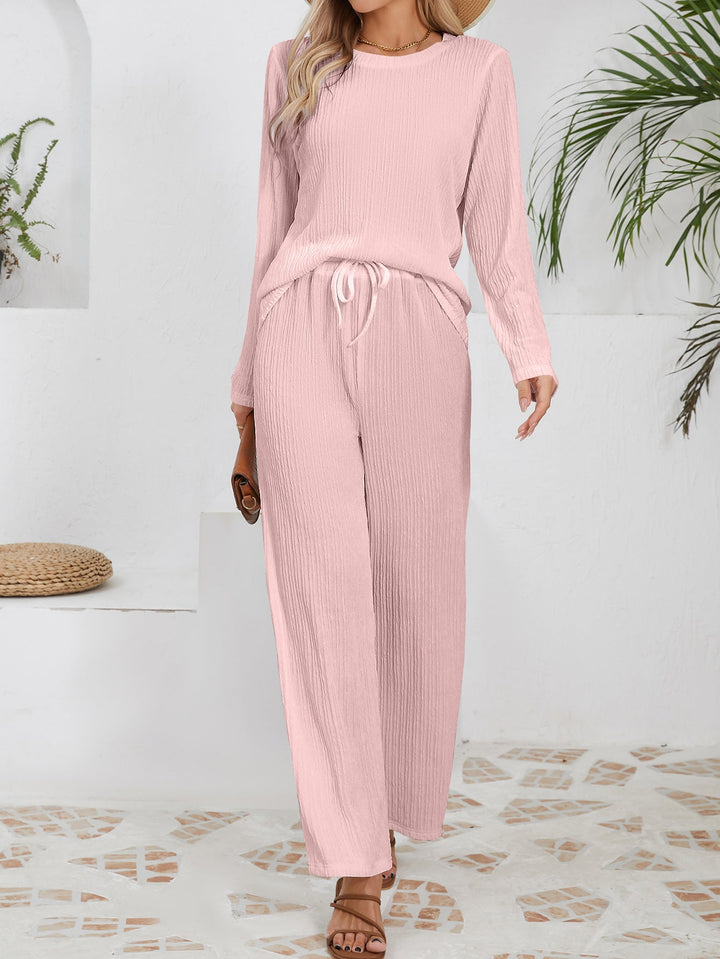 Ensemble décontracté et confortable pour femmes avec texture côtelée et taille élastique