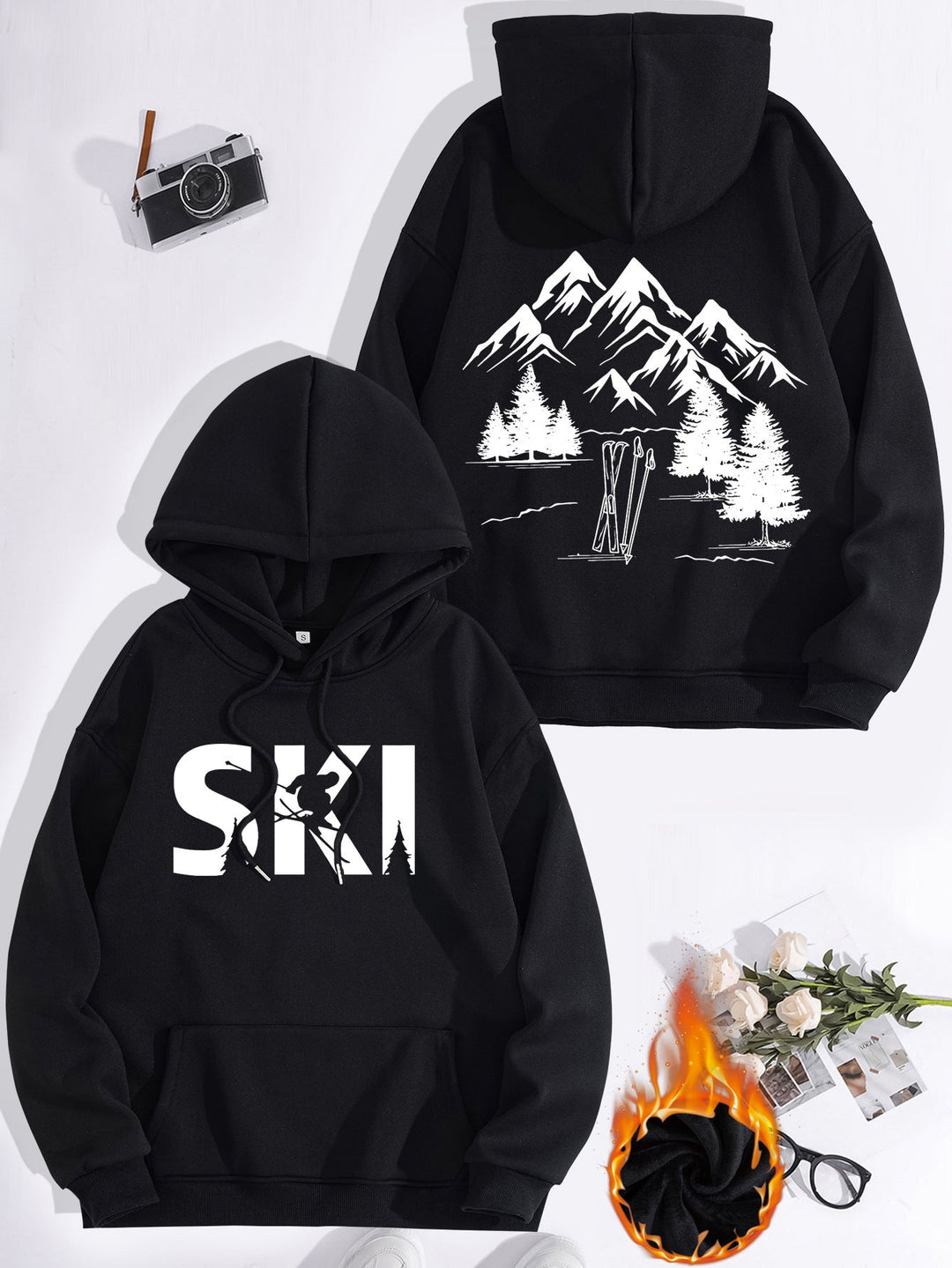 Sweat à capuche pour femmes avec un design artistique de ski et une coupe confortable
