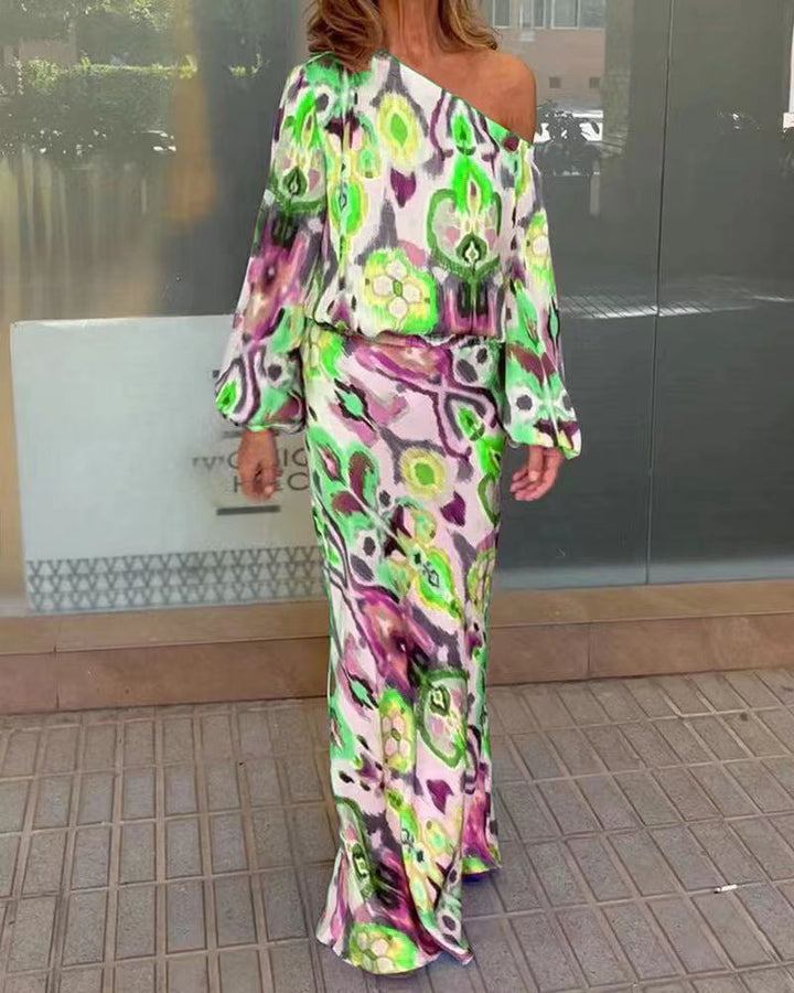Robe maxi élégante pour femmes avec une coupe asymétrique et des manches fluides