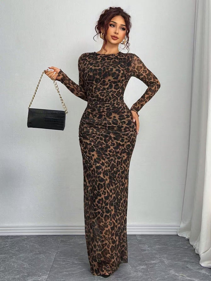 TORINA - Robe maxi imprimée confortable à manches longues et col rond