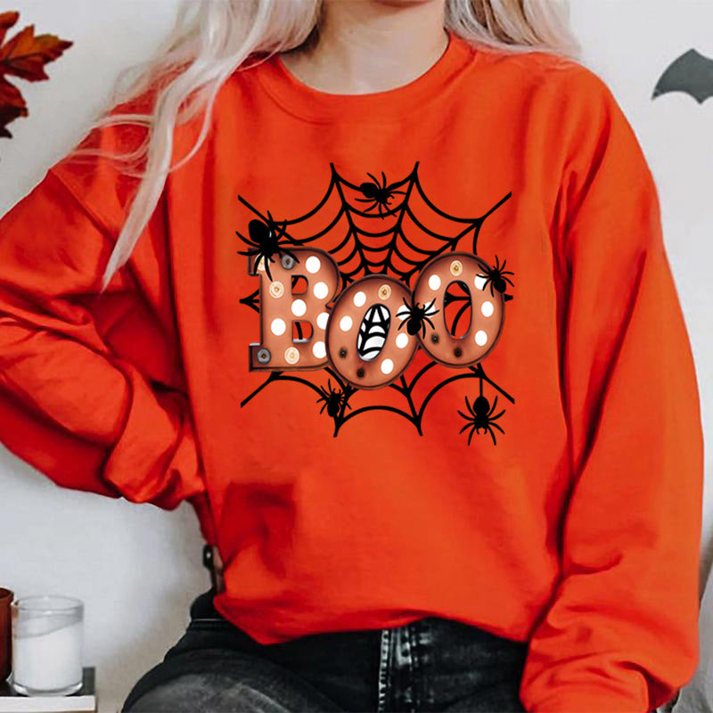 Sweatshirt pour femmes avec design créatif de toile d'araignée Halloween