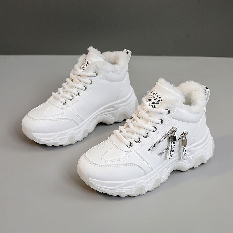 Baskets montantes pour femmes avec doublure en polaire chaude et fermeture éclair stylée