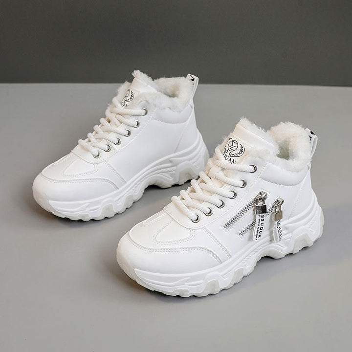 Baskets montantes pour femmes avec doublure en polaire chaude et fermeture éclair stylée