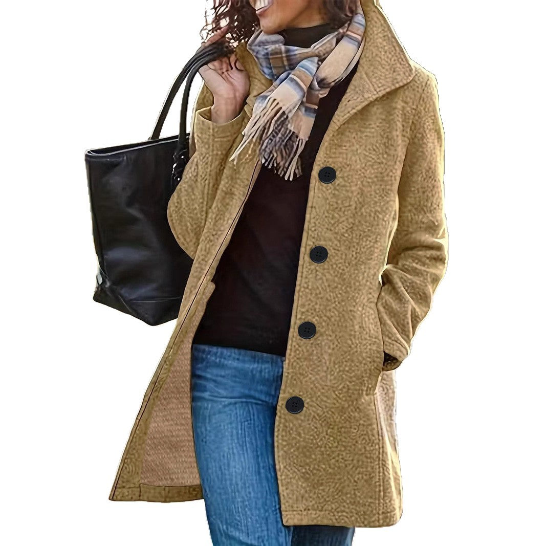 Manteau en laine élégant pour femmes avec col moderne et poches pratiques
