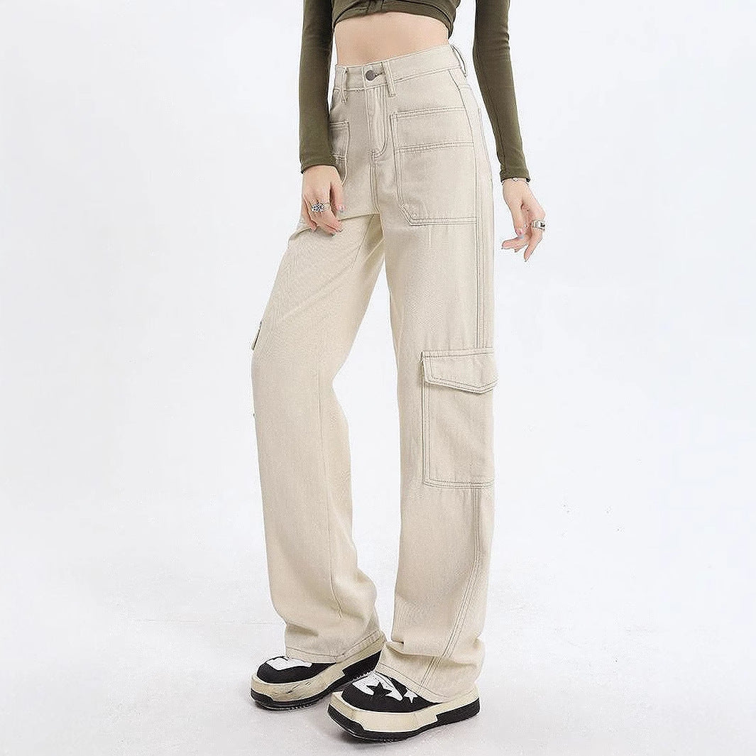 Jean cargo pour femmes taille haute avec poches pratiques