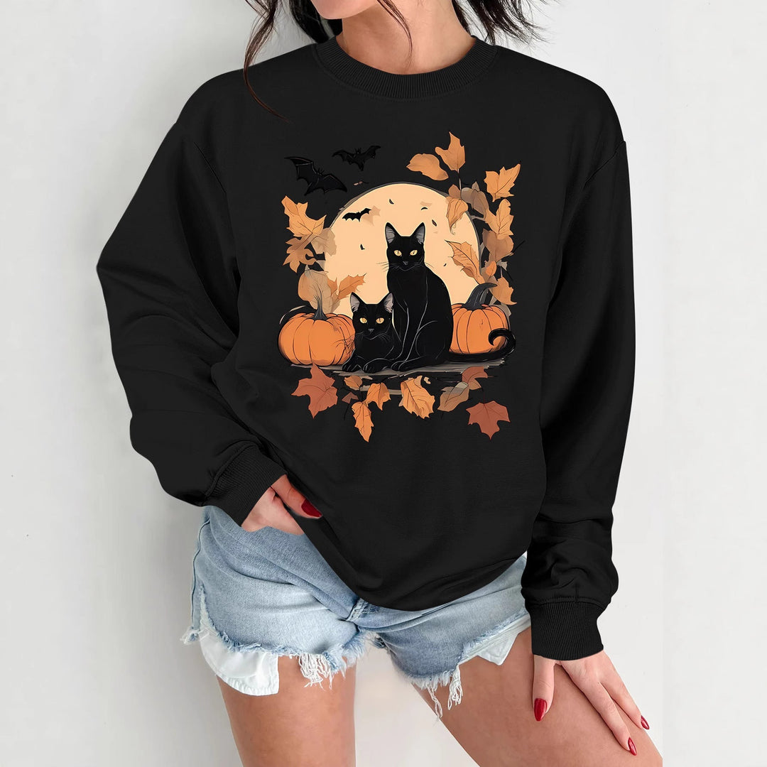 Sweatshirt pour femmes avec un design automnal de chats et de citrouilles