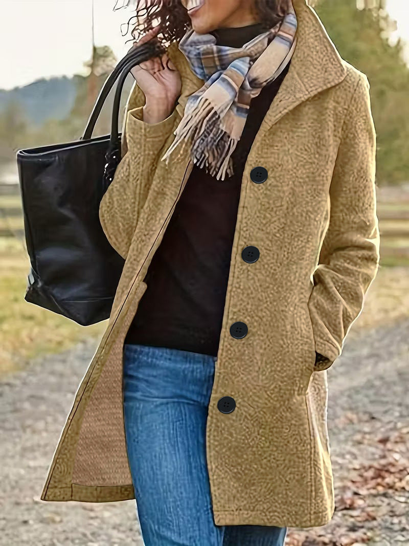 Manteau en laine élégant pour femmes avec col moderne et poches pratiques