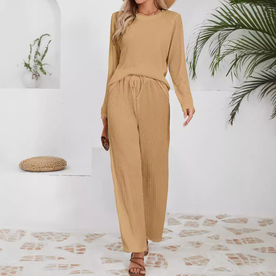 Ensemble décontracté et confortable pour femmes avec texture côtelée et taille élastique
