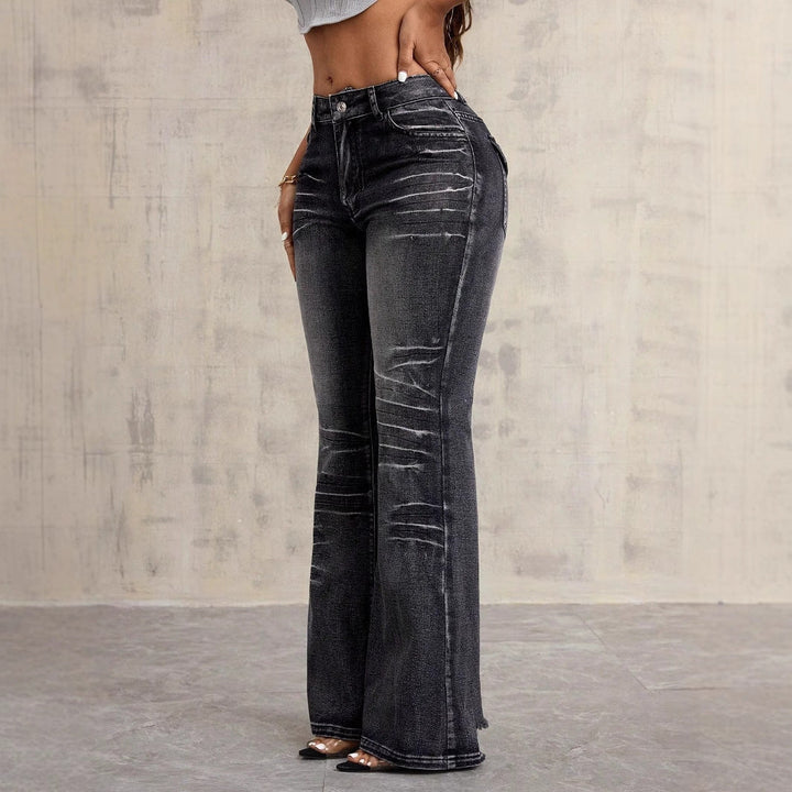 Jeans Bootcut Taille Haute pour Femmes avec Look Usé à la Mode