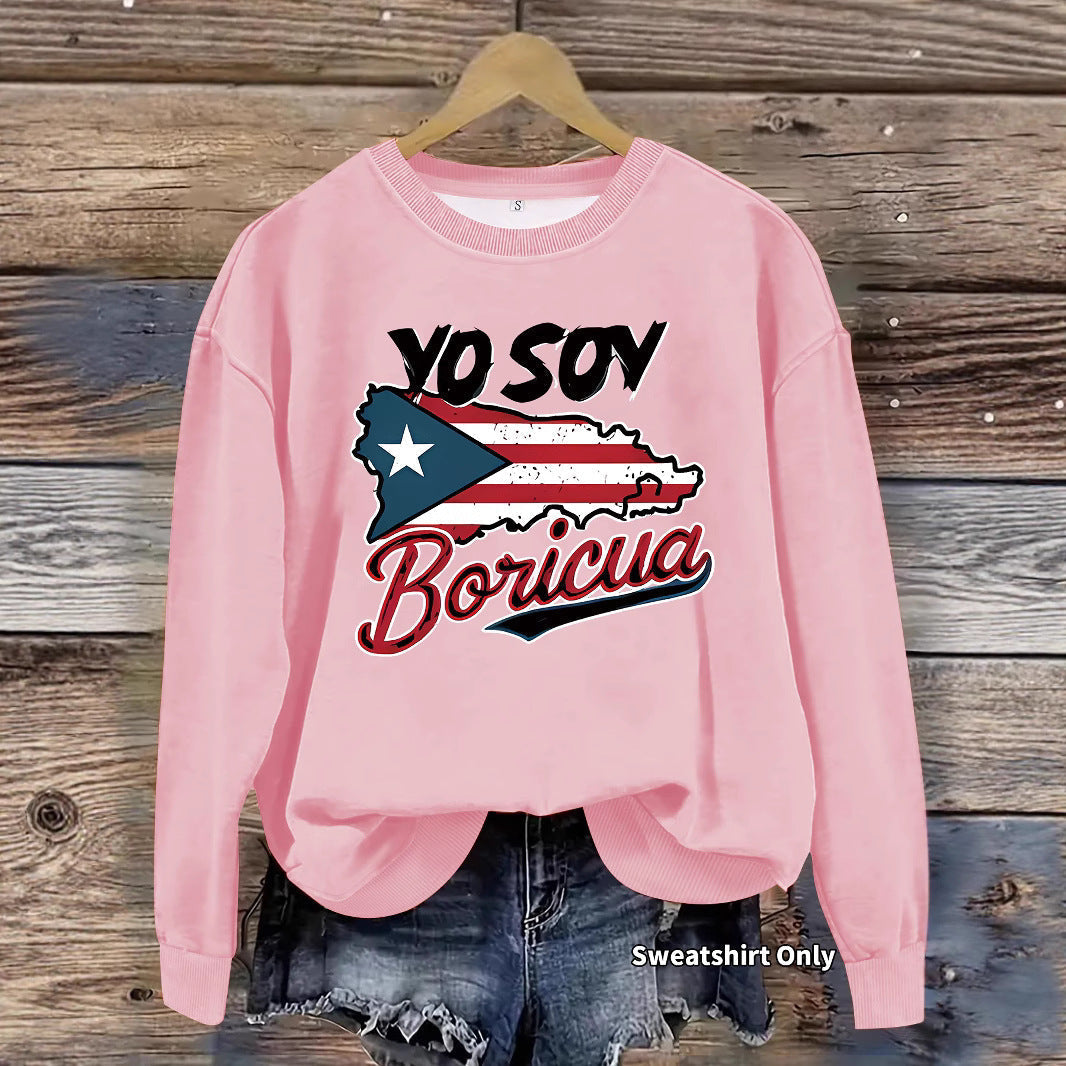 Sweat-shirt pour femmes avec design créatif de Porto Rico et coupe décontractée