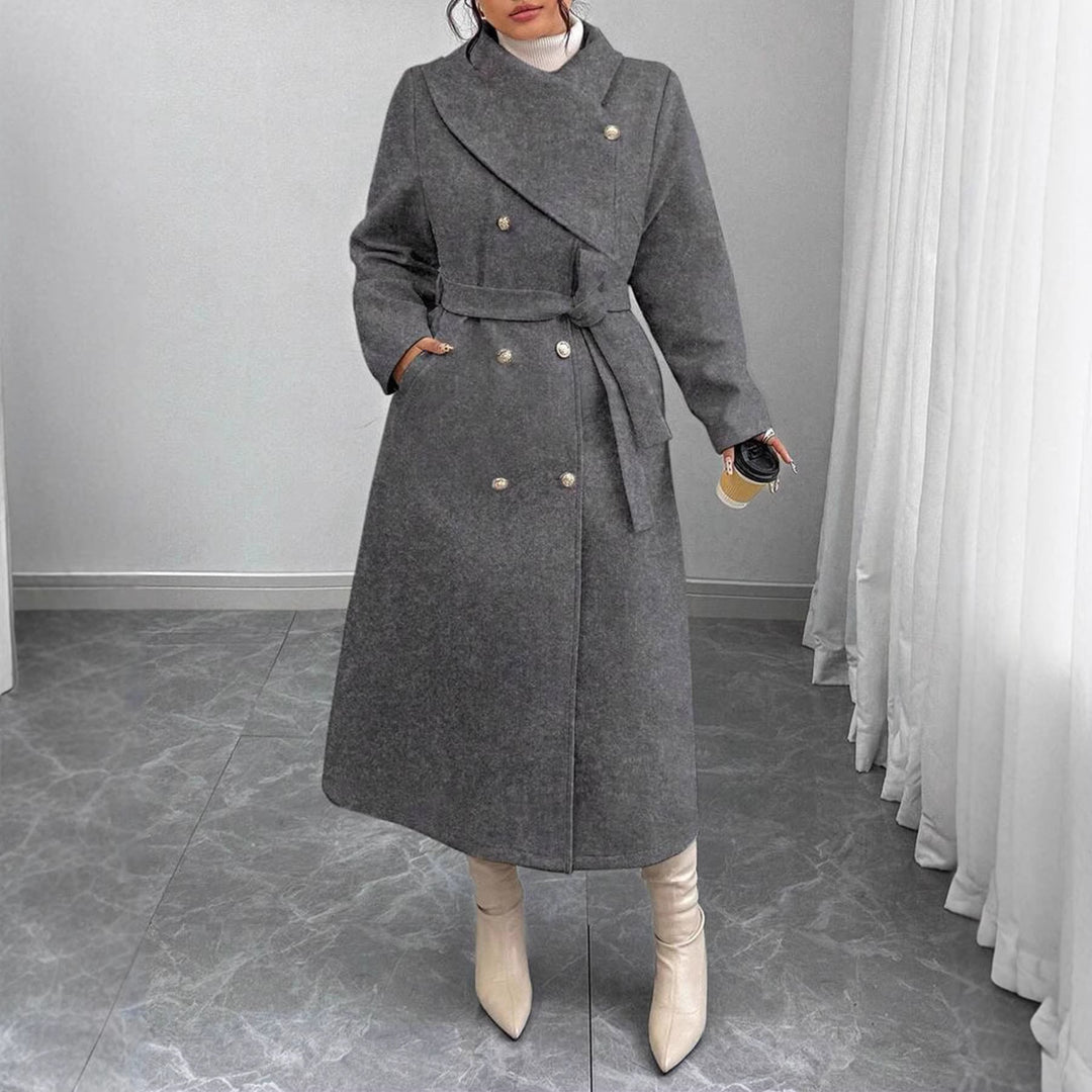 Manteau en laine élégant et chaud pour femmes avec double boutonnage et ceinture