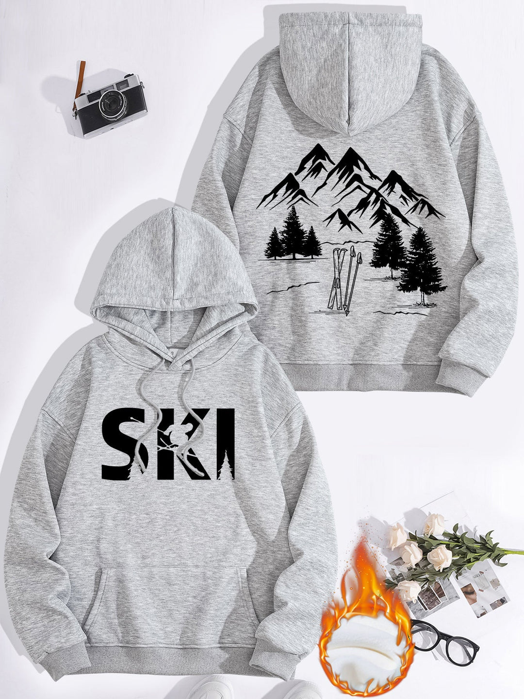 Sweat à capuche pour femmes avec un design artistique de ski et une coupe confortable