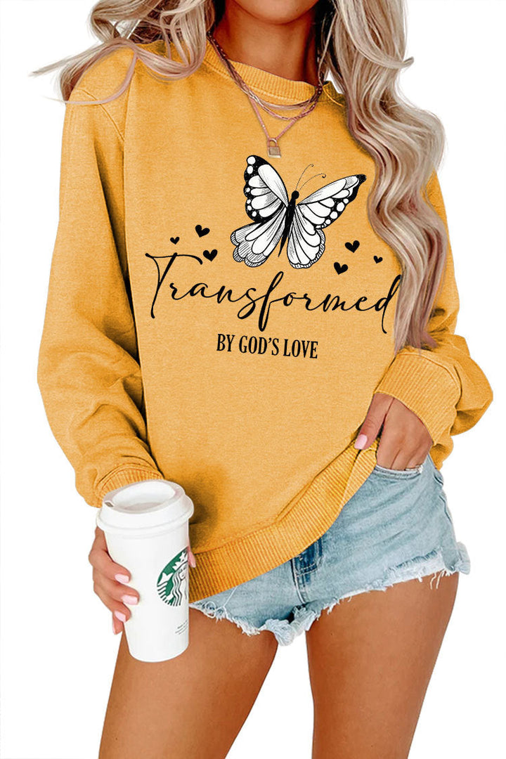 Sweatshirt pour femmes avec motif de papillon artistique et inscription inspirante