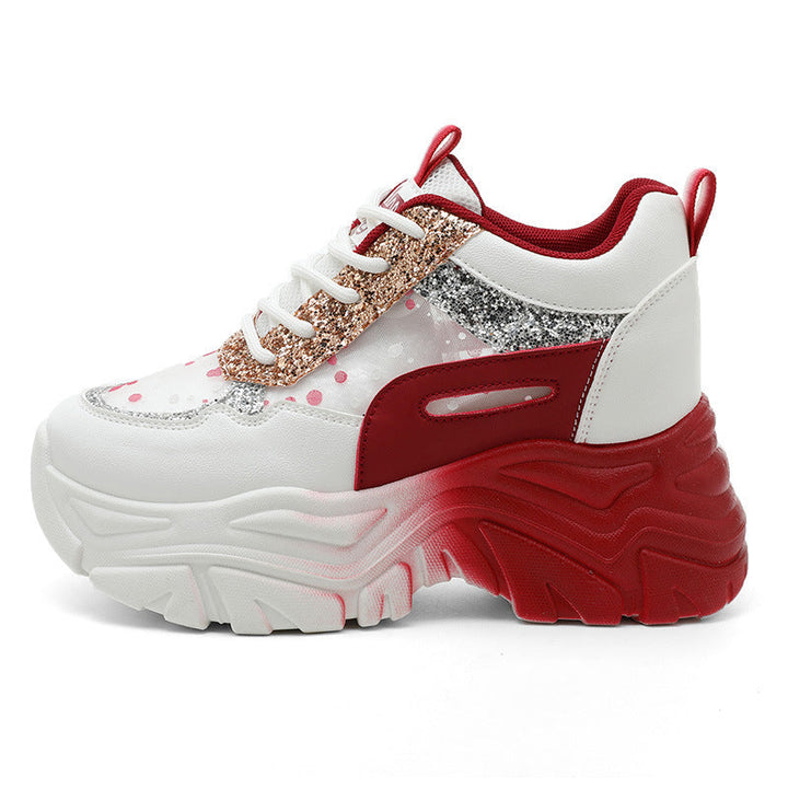 Baskets à paillettes sportives pour femmes avec semelle compensée tendance
