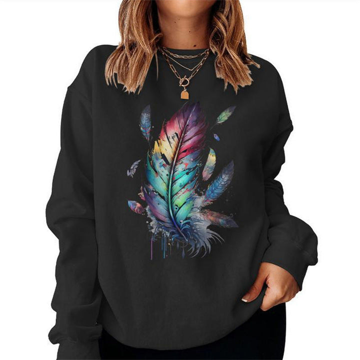Sweatshirt pour femmes avec design de plumes colorées et coupe décontractée