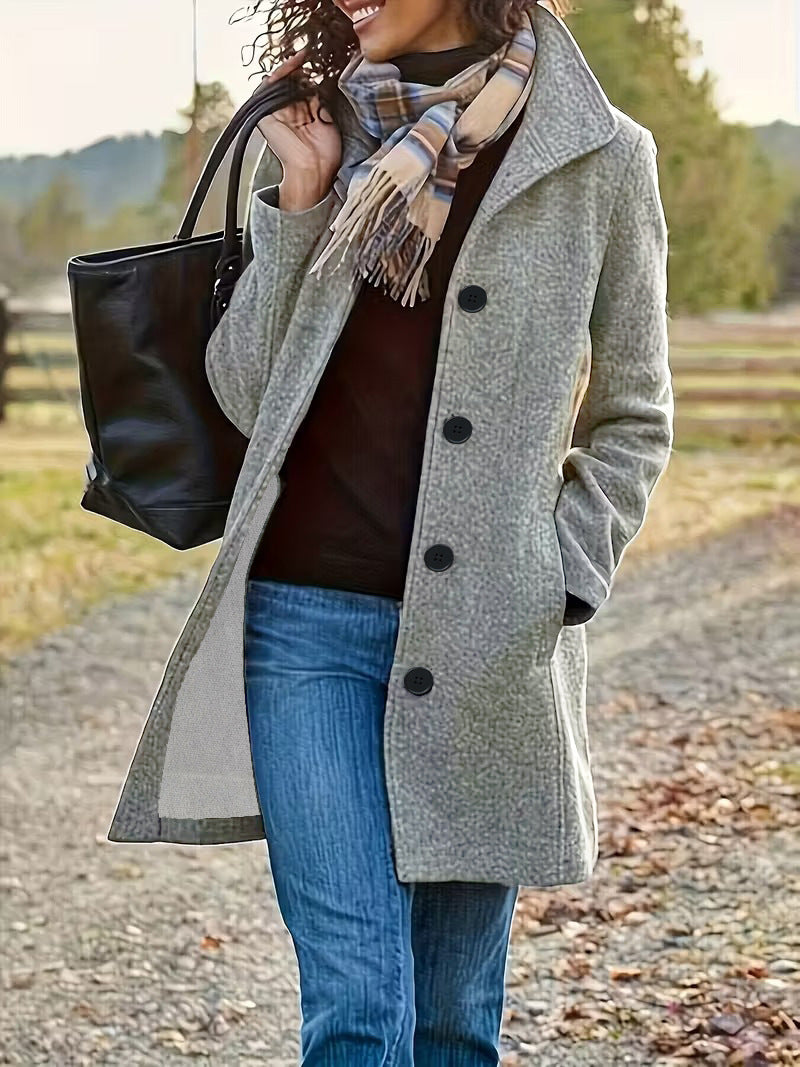 Manteau en laine élégant pour femmes avec col moderne et poches pratiques