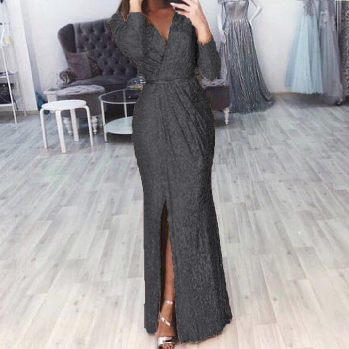 Robe de soirée longue pour femmes avec un élégant décolleté croisé et une fente