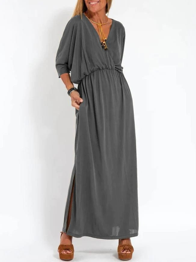 Robe maxi élégante pour femmes avec fente latérale et taille élastique