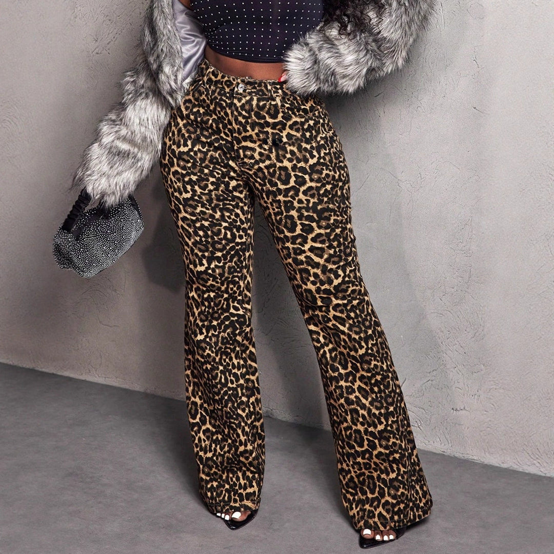 Pantalon évasé élégant pour femmes avec imprimé animal à la mode