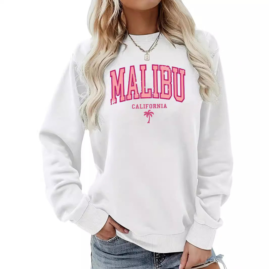Sweatshirt pour femmes avec inscription Malibu enjouée et coupe décontractée