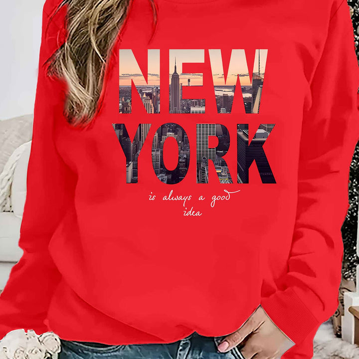 Sweatshirt pour femmes avec impression créative de la skyline de New York et coupe confortable