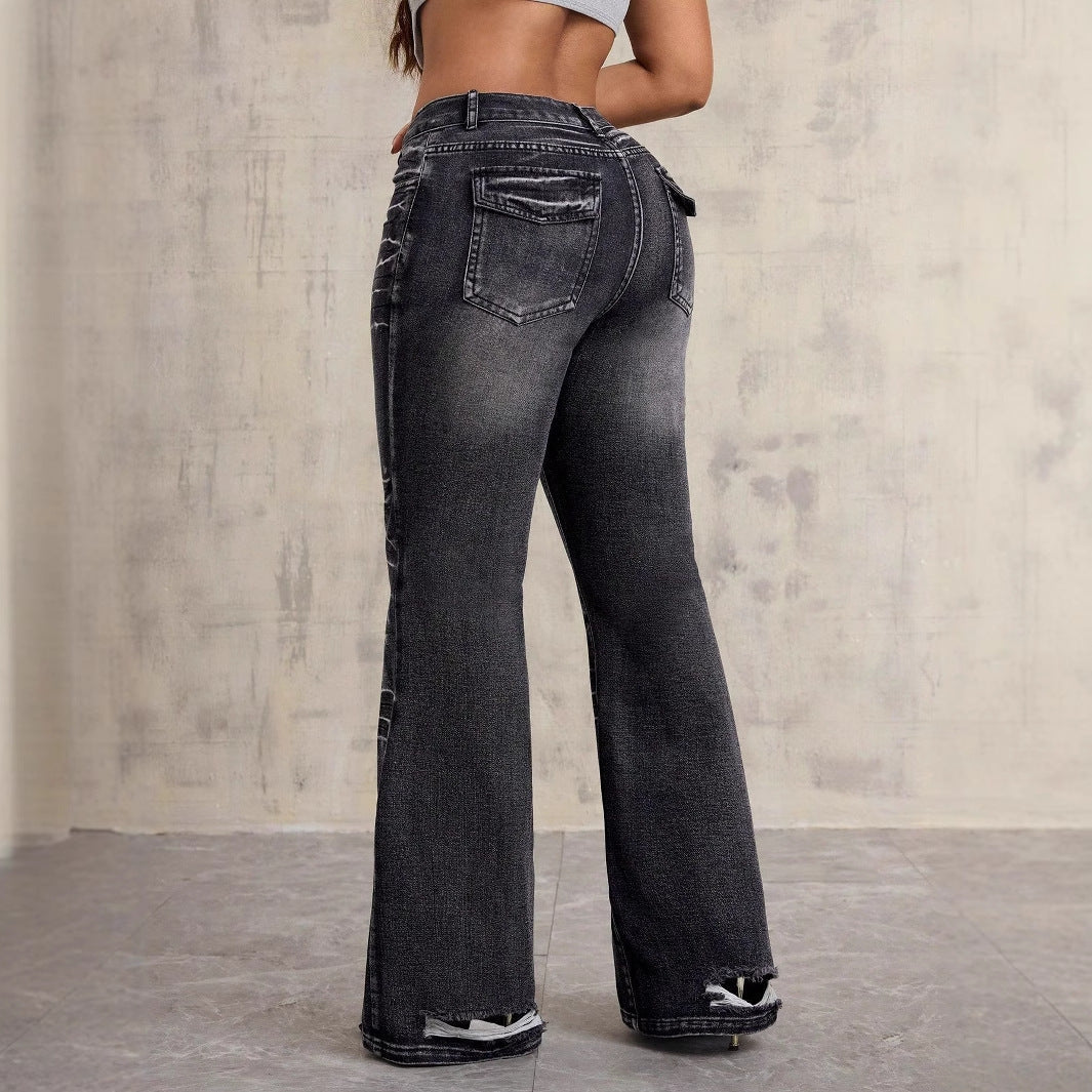 Jeans Bootcut Taille Haute pour Femmes avec Look Usé à la Mode