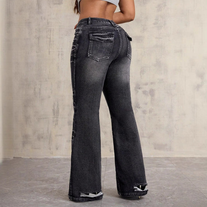 Jeans Bootcut Taille Haute pour Femmes avec Look Usé à la Mode
