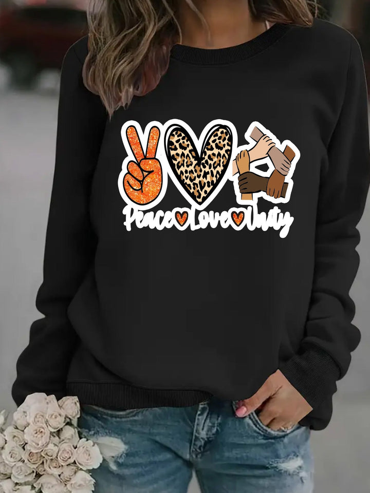 Sweat-shirt pour femmes avec un motif créatif de Paix, Amour et Unité