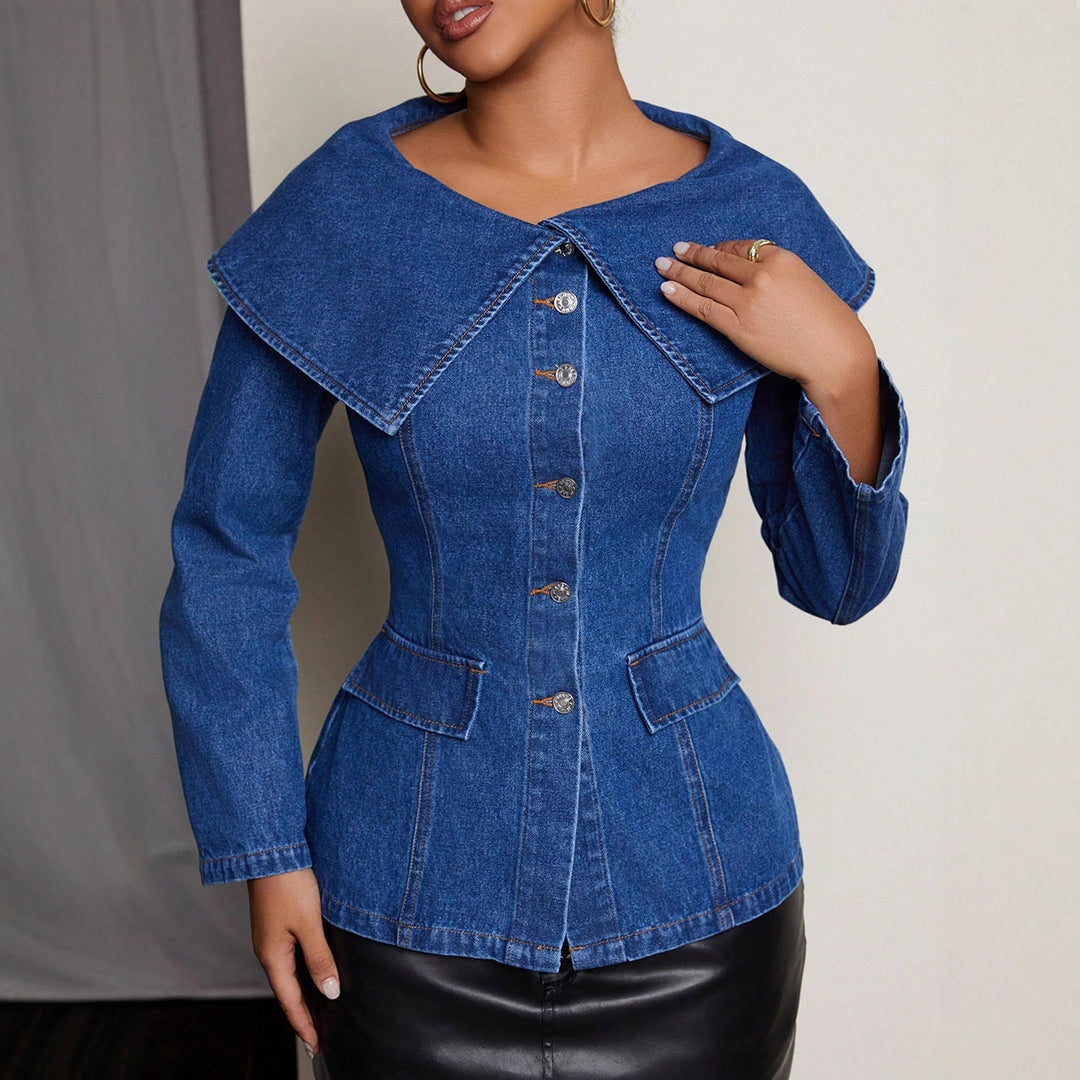 Veste blazer en denim pour femmes avec col large et poches pratiques