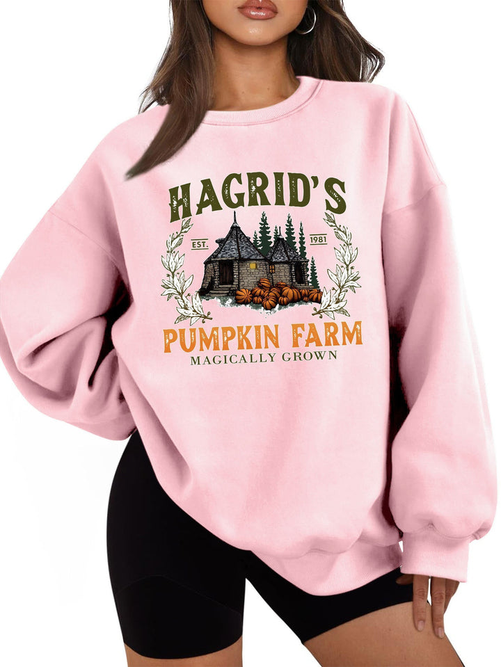 Sweatshirt pour femmes avec un col rond confortable et un motif de citrouille automnal